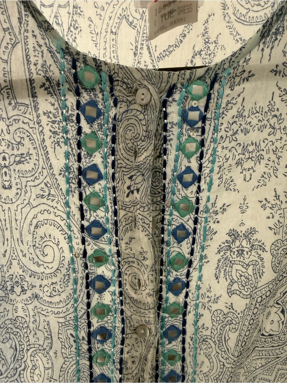 Stunning Debbie Katz Resort Cotton Coverup /Embellished Kaftan Dress /Blue Ikat - Picture 3 of 7